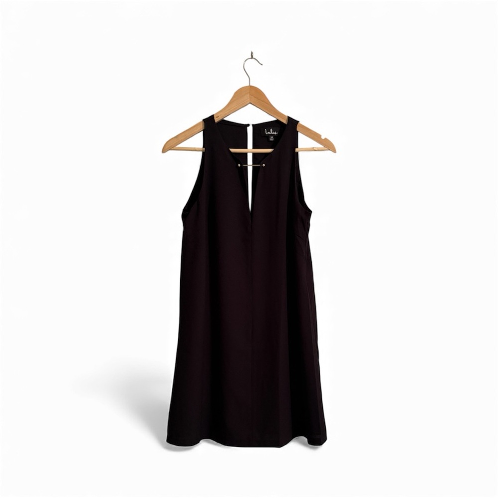 Lulu’s Deep-V Gold Accent Black Cocktail Dress- XS